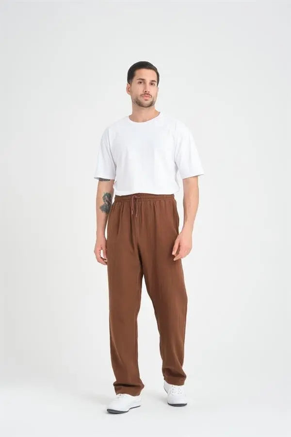 hafif ve rahat müslin baggy erkek pantolon - Justyol