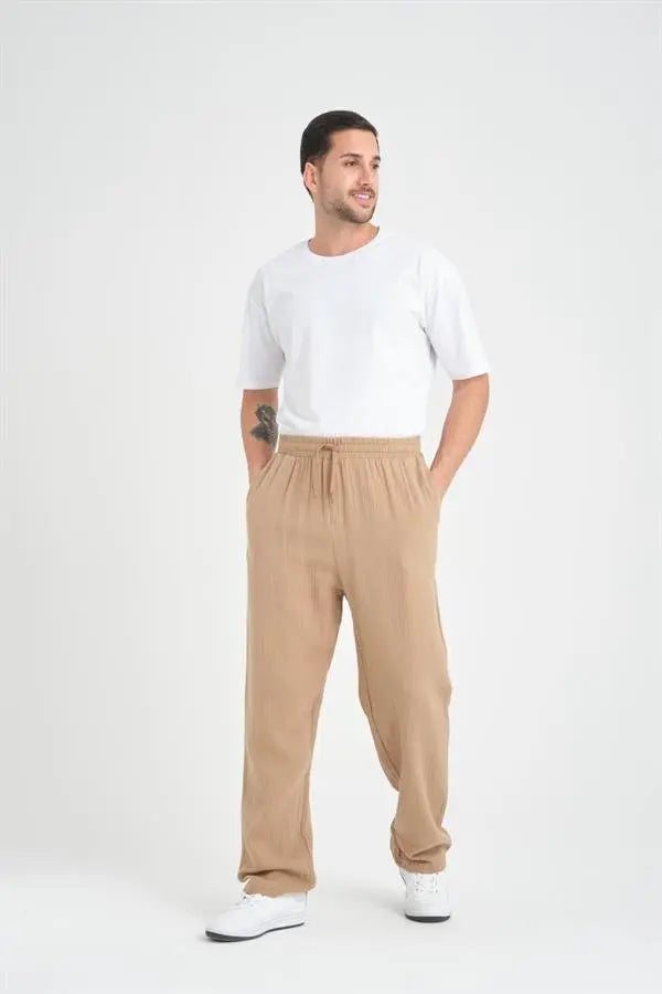 hafif ve rahat müslin baggy erkek pantolon - Justyol