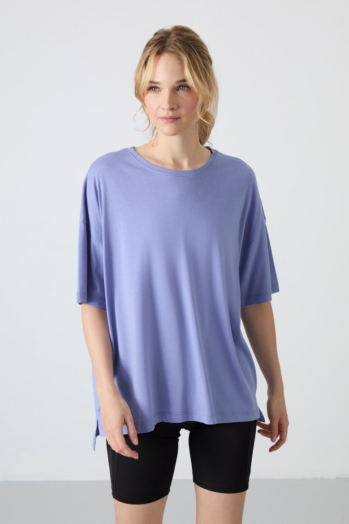 penye modal yumuşak tuşeli oversize fit basic kadin t-shirt- 97285