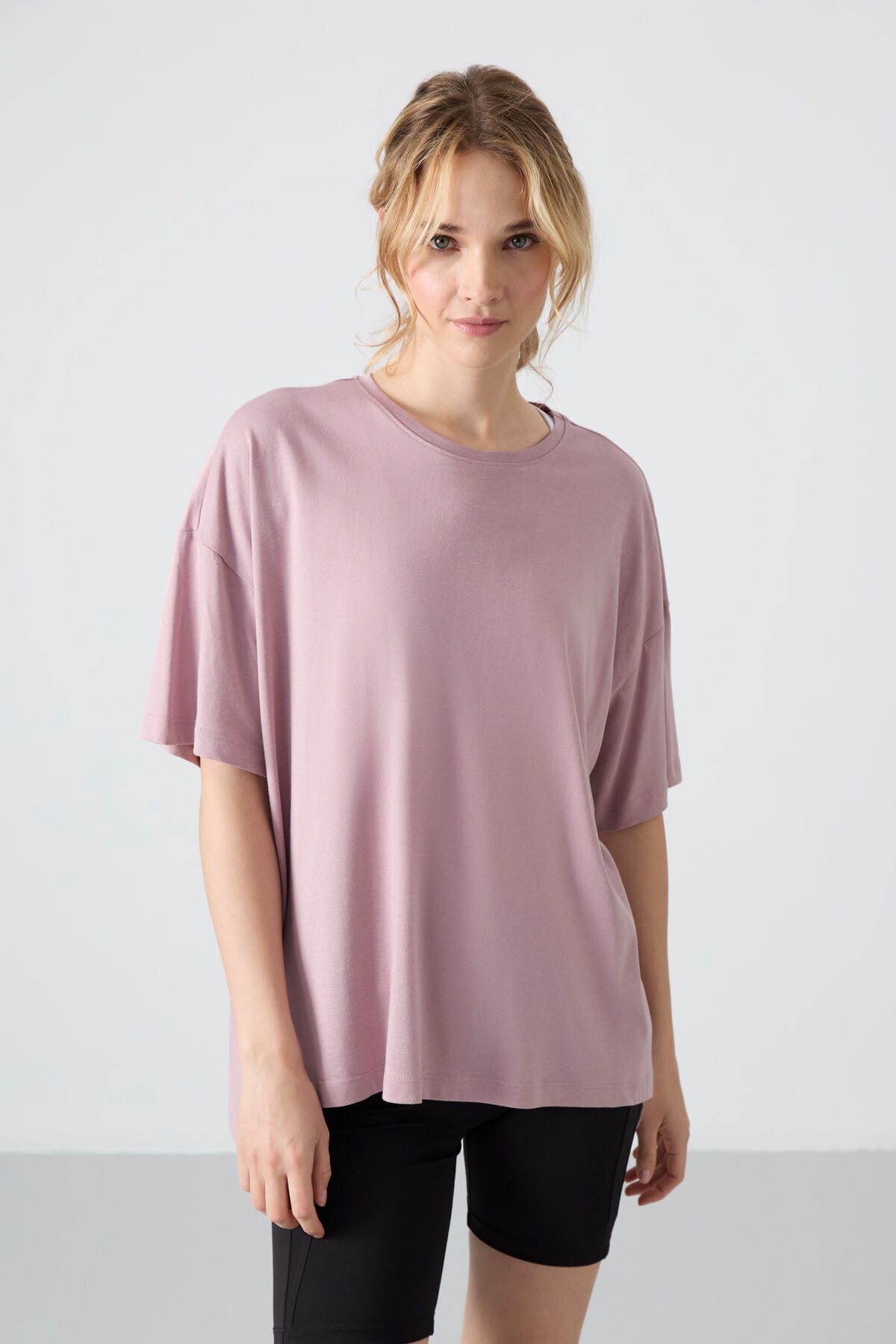 penye modal yumuşak tuşeli oversize fit basic kadin t-shirt- 97285