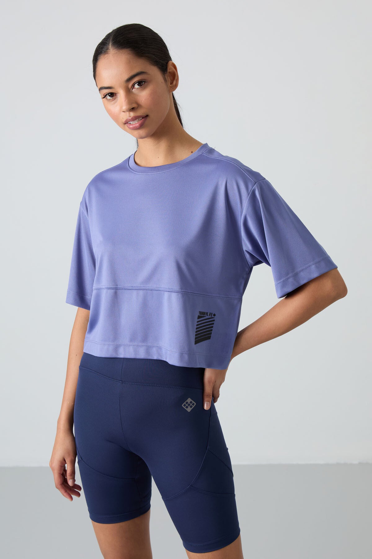 polyester nefes alan dokulu ince esnek oversize fit performans kadin t-shirt - 97284 - Justyol