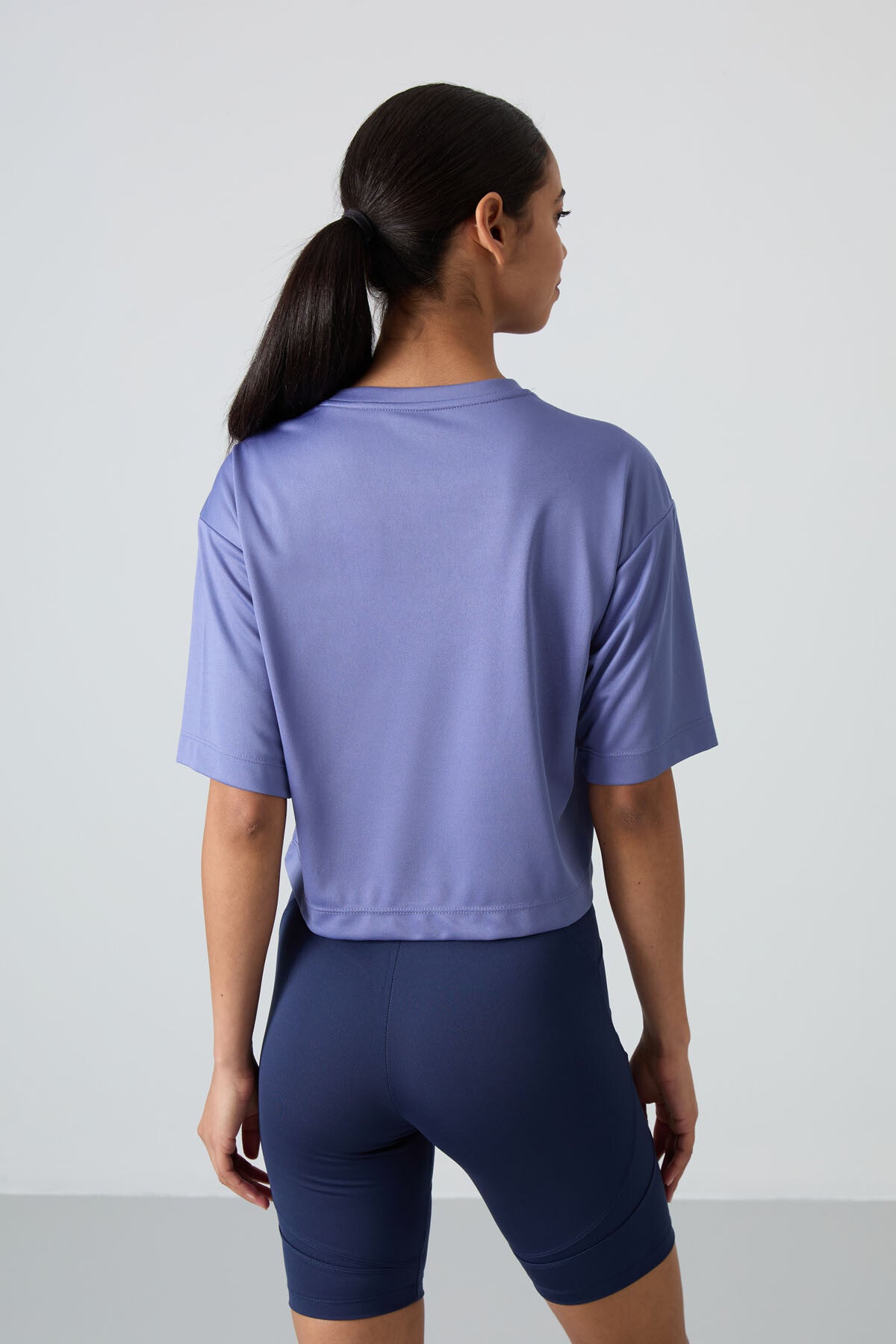 polyester nefes alan dokulu ince esnek oversize fit performans kadin t-shirt - 97284 - Justyol