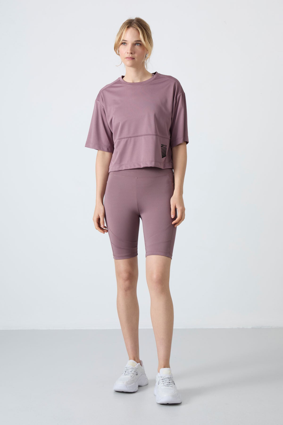 polyester nefes alan dokulu ince esnek oversize fit performans kadin t-shirt - 97284 - Justyol