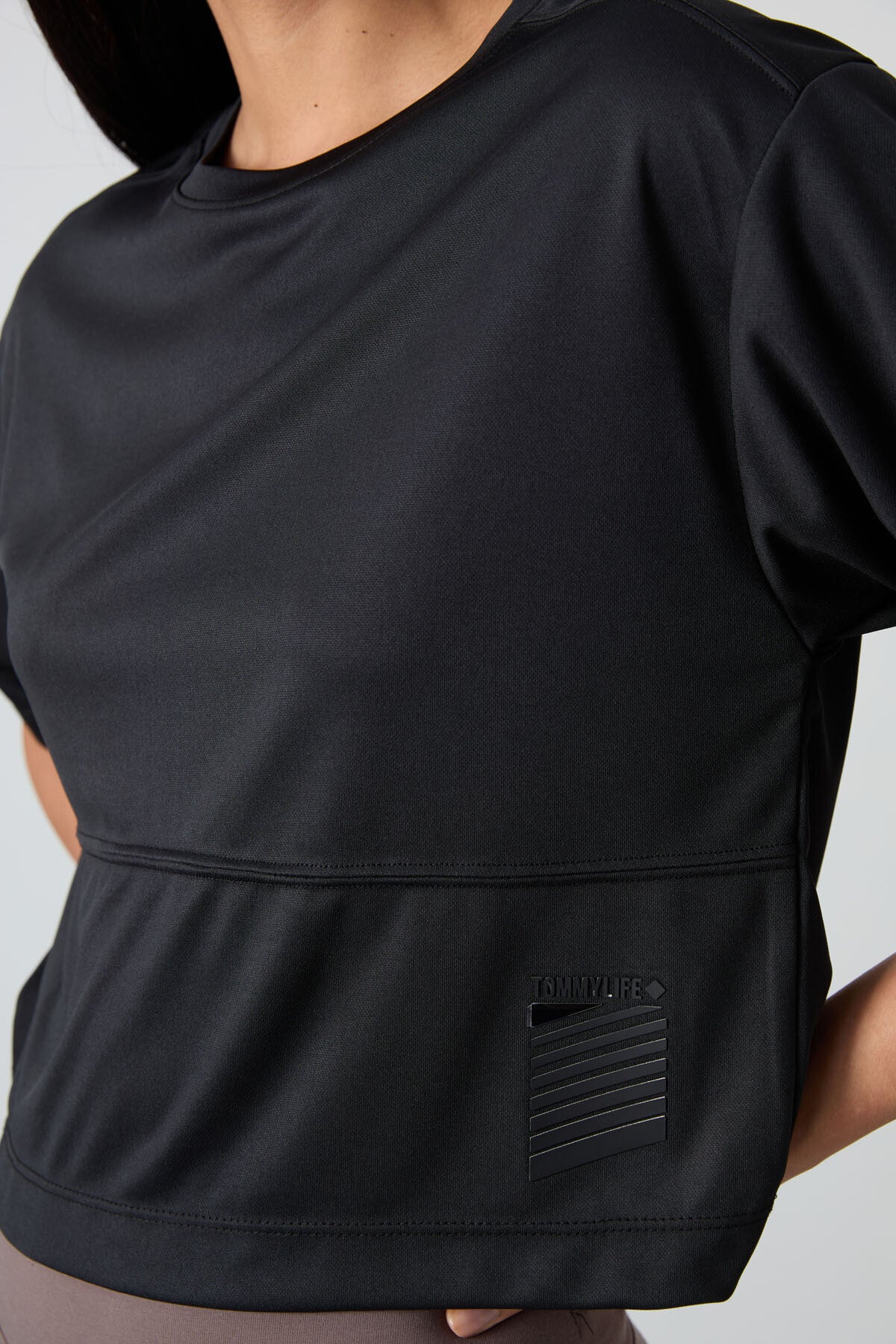 polyester nefes alan dokulu ince esnek oversize fit performans kadin t-shirt - 97284 - Justyol