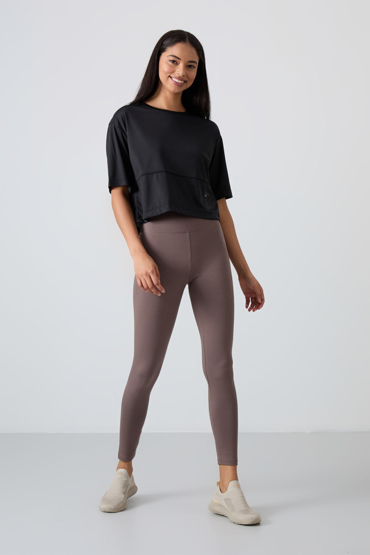 polyester nefes alan dokulu ince esnek oversize fit performans kadin t-shirt - 97284 - Justyol