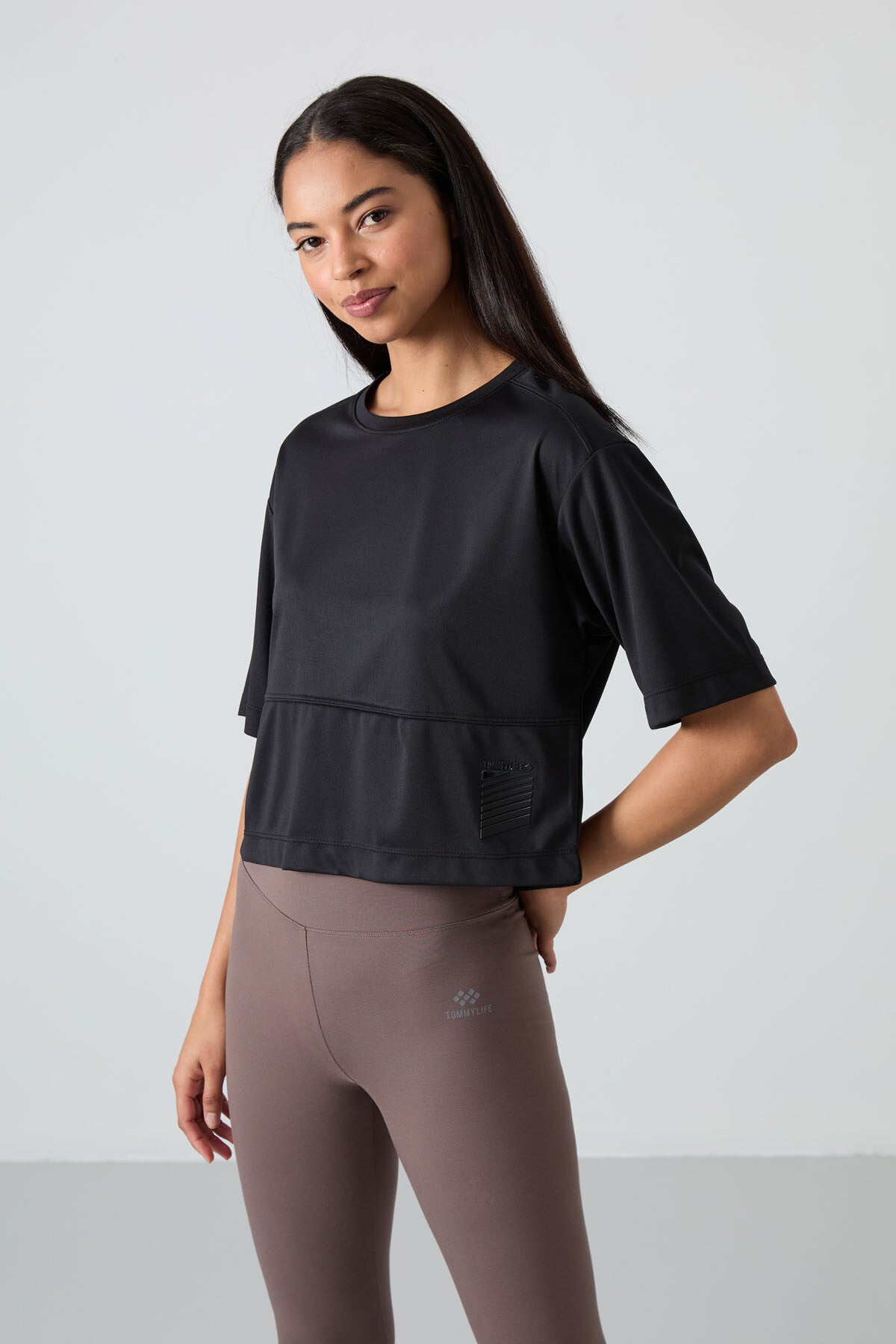 polyester nefes alan dokulu ince esnek oversize fit performans kadin t-shirt - 97284 - Justyol