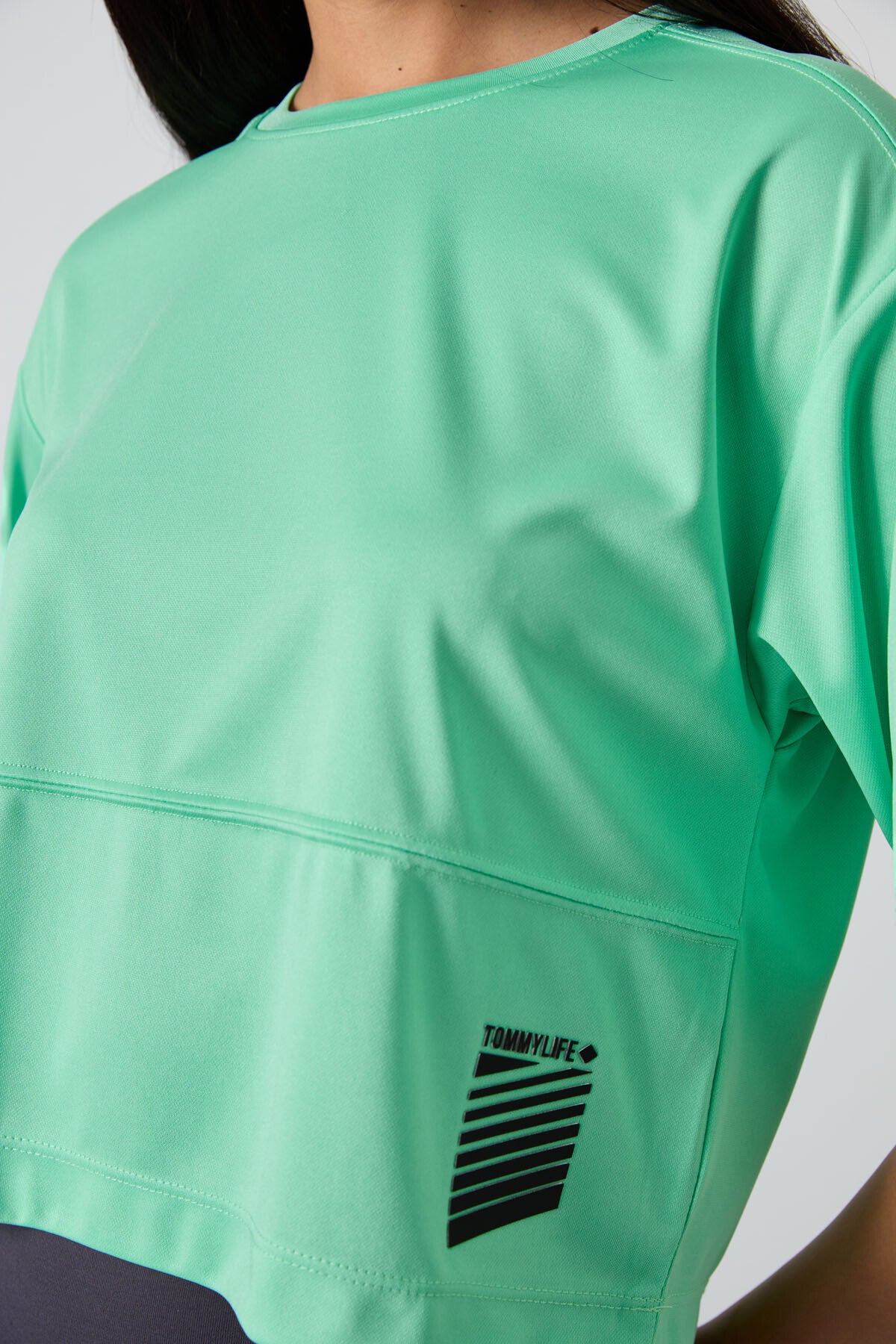 polyester nefes alan dokulu ince esnek oversize fit performans kadin t-shirt - 97284 - Justyol