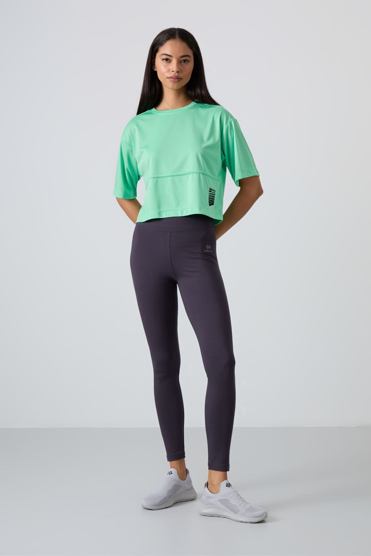 polyester nefes alan dokulu ince esnek oversize fit performans kadin t-shirt - 97284 - Justyol