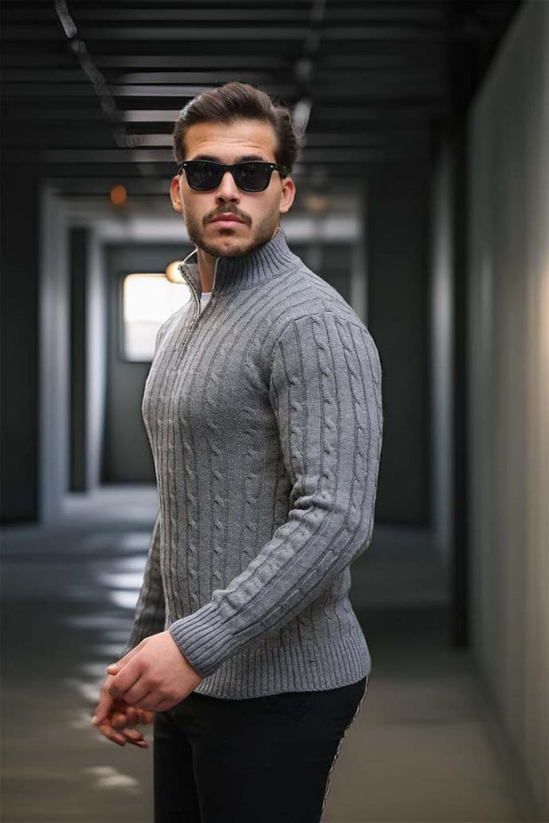 Pull Homme Bardem Maille Torsadée Demi-Zip