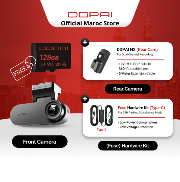 Dashcam 2K Avant & Arrière avec Mode Parking 24h/24