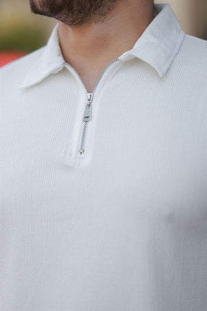 likrali örme yarim fermuar polo yaka erkek tişört - Justyol