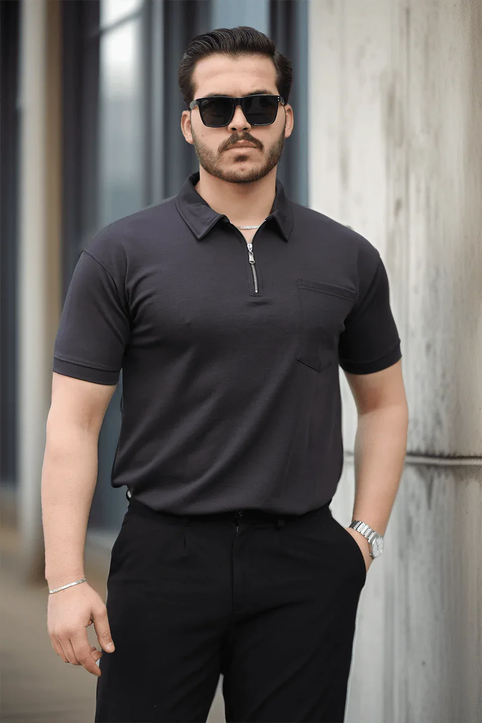 t‑shirt homme demi‑zip poche premium - Justyol