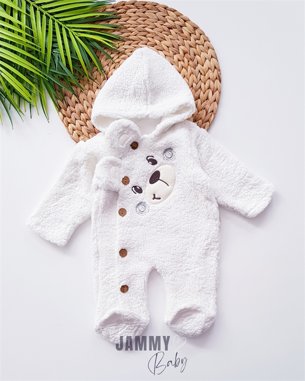 bear face welsoft plush hooded jumpsuit