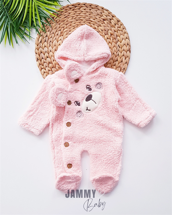 bear face welsoft plush hooded jumpsuit