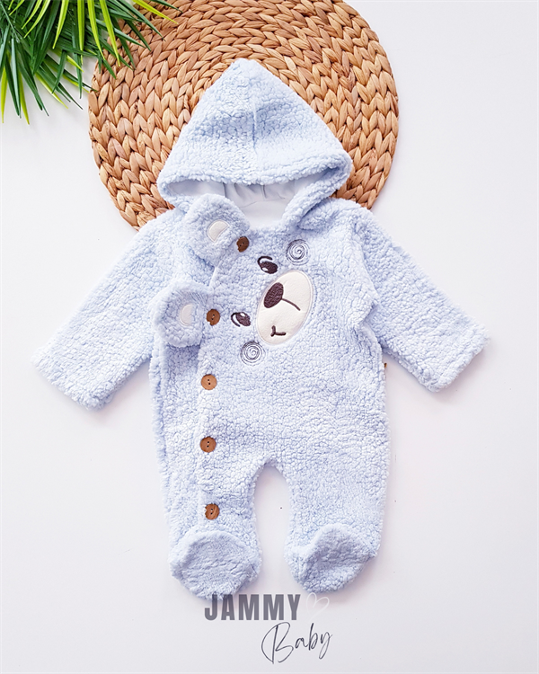 bear face welsoft plush hooded jumpsuit