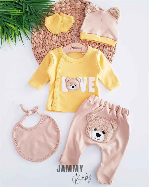 <tc>Bear Love set de 5 pièces pour nouveau-né - jaune.</tc>