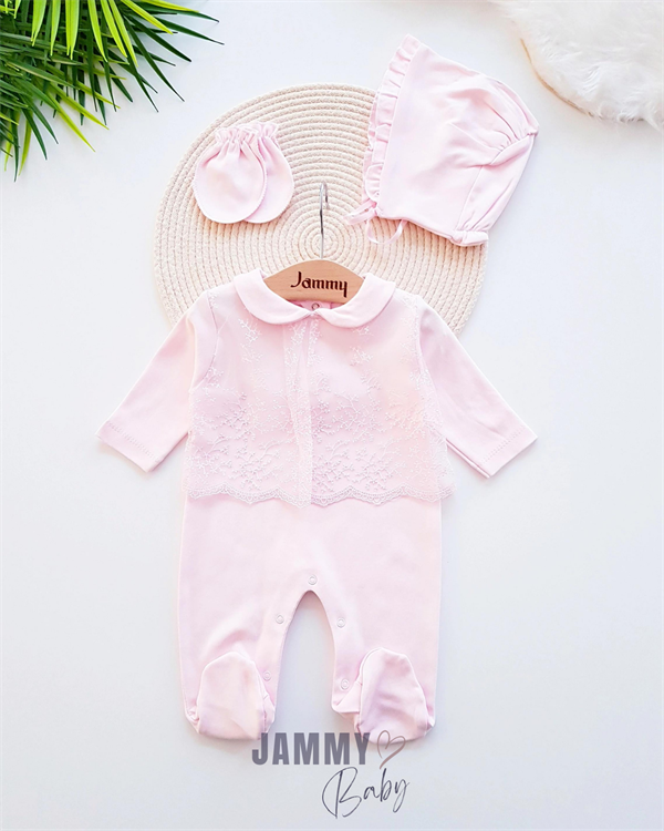 beauty baby collar lace jumpsuit set-pink