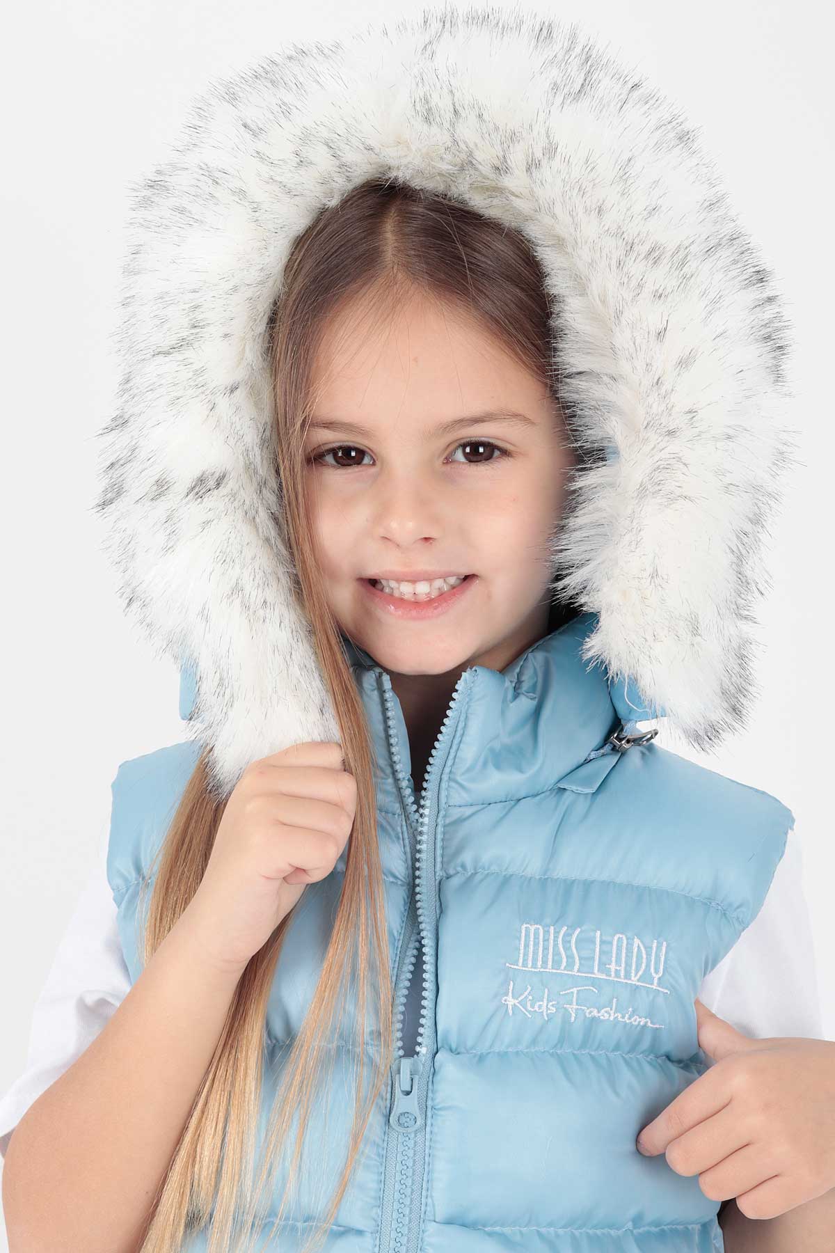 <tc>Gilet matelassé tendance à capuche avec fourrure pour fille AK215657</tc>