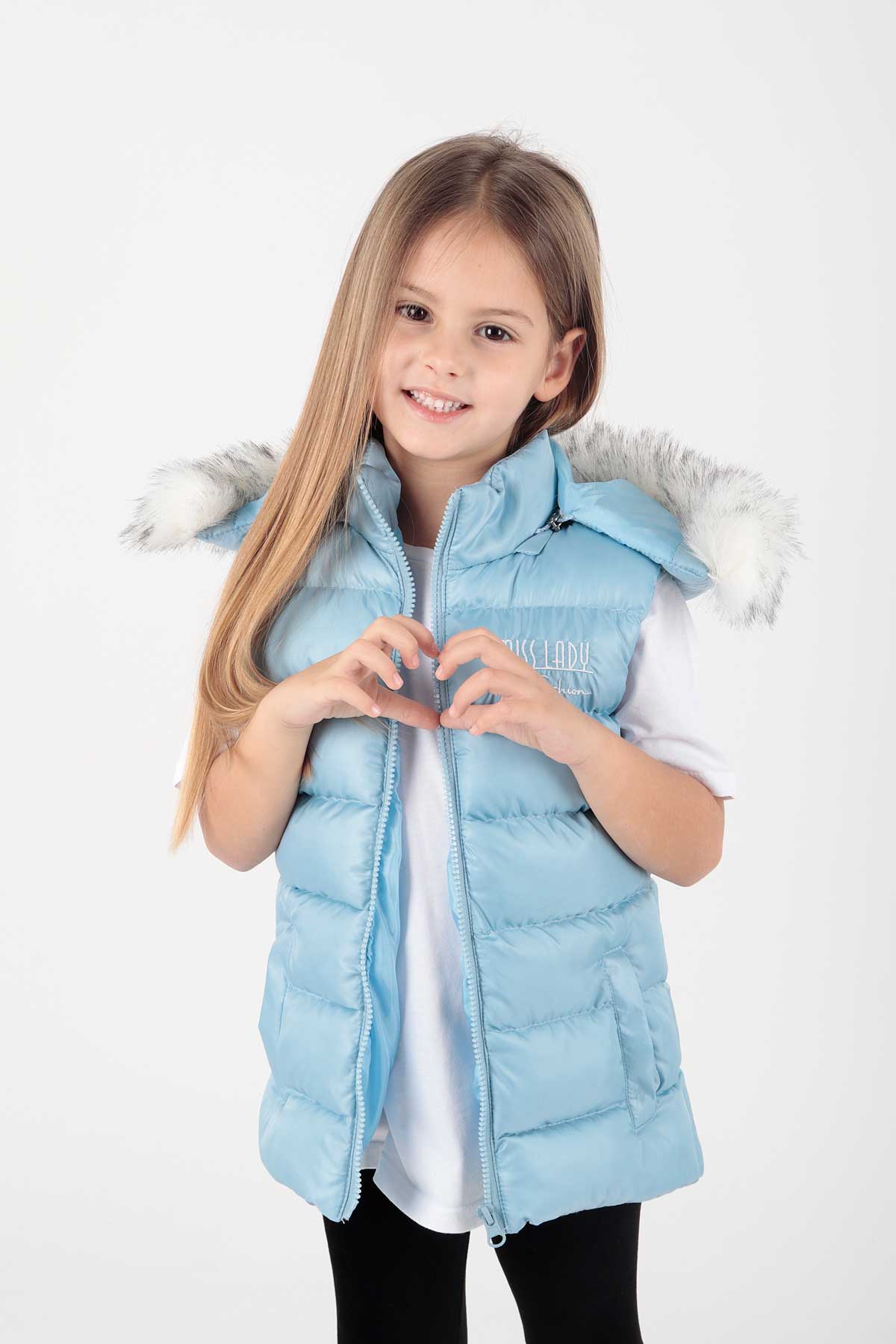 <tc>Gilet matelassé tendance à capuche avec fourrure pour fille AK215657</tc>