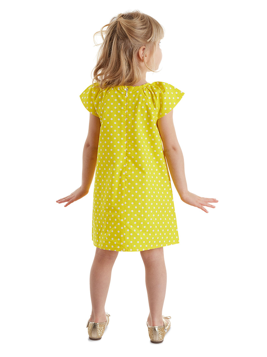 Robe Fille à Pois avec Appliqué Abeille 3D – Robe Été en Coton Popeline