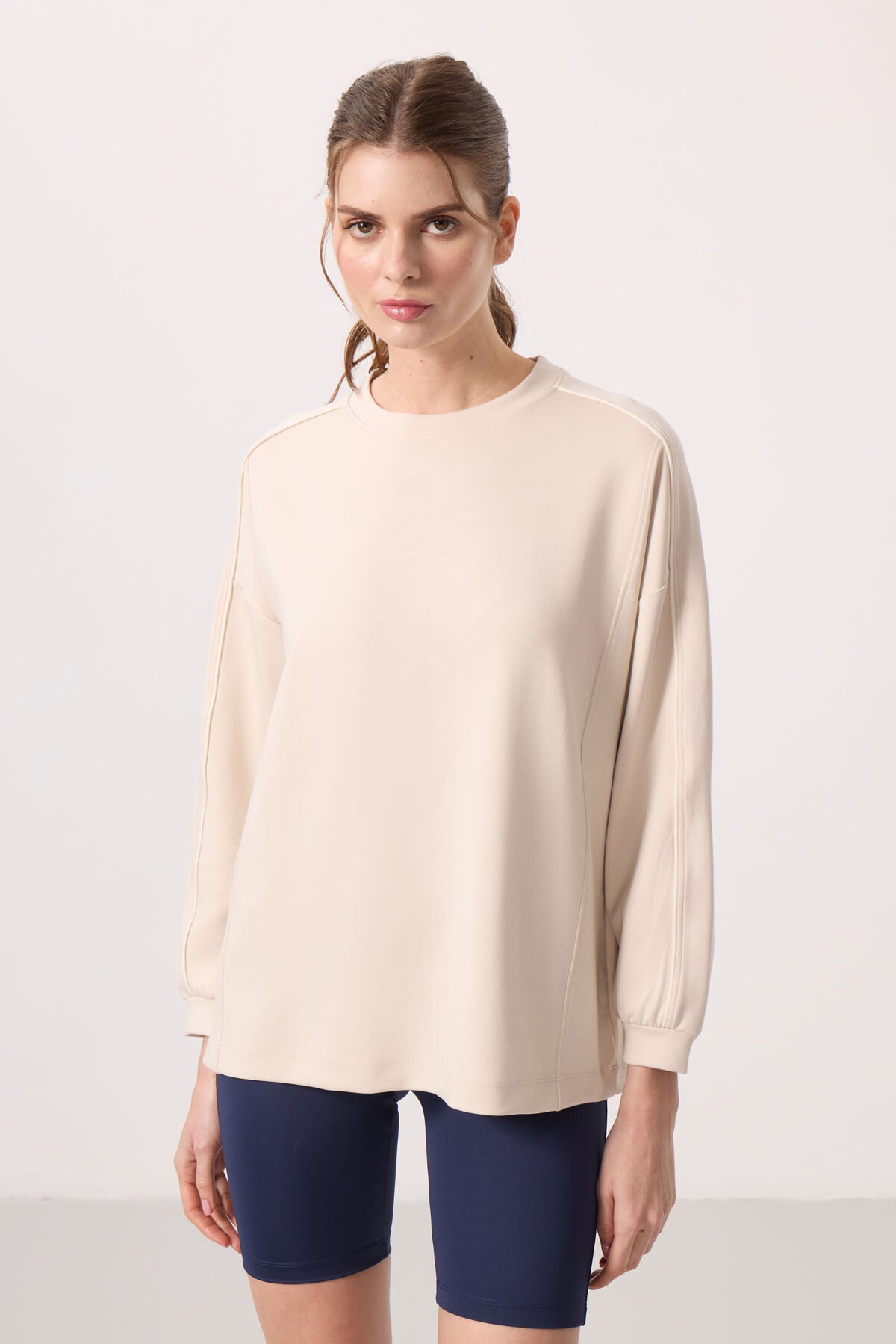 <tc>Sweatshirt tunique femme oversize à col rond en tissu texturé doux - 97303</tc>