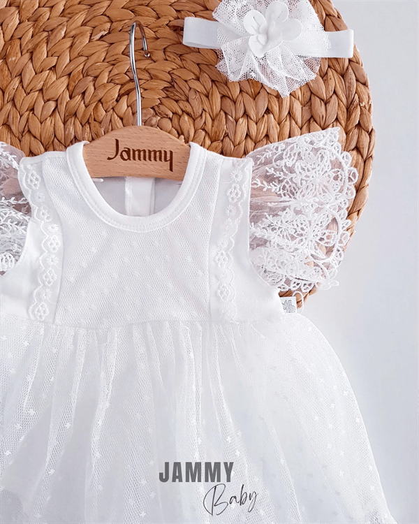 bellaqio tüllü bandanali elbise set - beyaz - Justyol