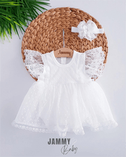 bellaqio tüllü bandanali elbise set - beyaz - Justyol