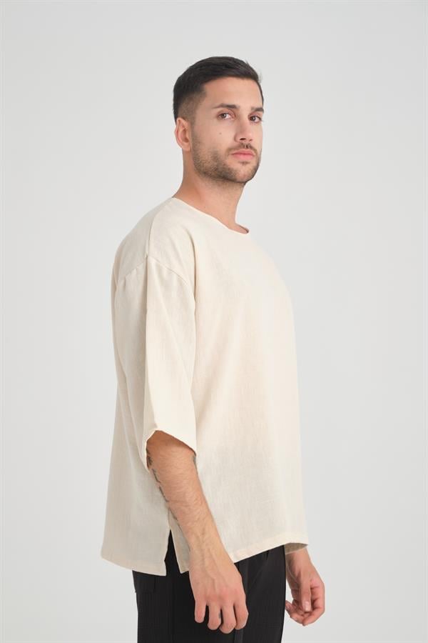 bisiklet yaka fakir kol oversize kisa kol t - Justyol
