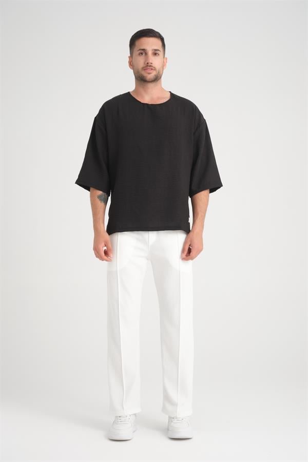 bisiklet yaka fakir kol oversize kisa kol t - Justyol