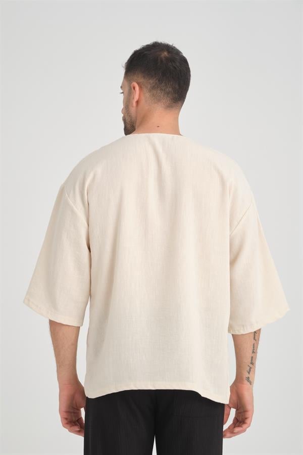 Bisiklet Yaka Fakir Kol Oversize Kısa Kol T-shirt - Justyol
