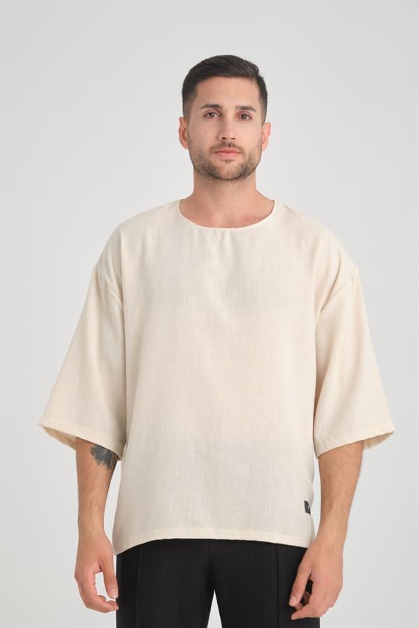 Bisiklet Yaka Fakir Kol Oversize Kısa Kol T-shirt - Justyol