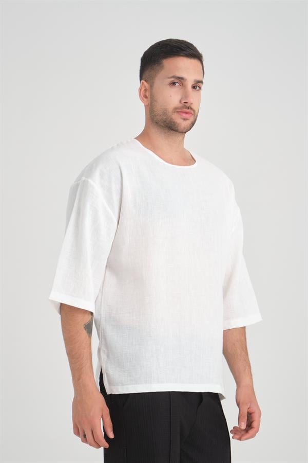 Bisiklet Yaka Fakir Kol Oversize Kısa Kol T-shirt - Justyol