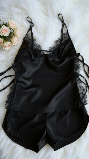 Pajama set 140 -Elegant Satin Short Pajama Set with Lace Trim Erotica