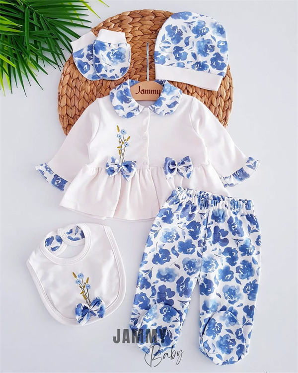 <tc>Ensemble 5 pièces pour nouveau-né Bloom à fleurs - bleu bébé</tc>