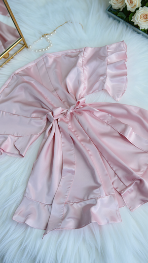 Robe 405 -Graceful Satin Ruffle Kimono Robe Erotica