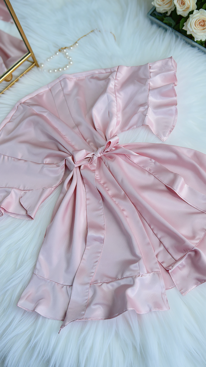 Robe 405 -Graceful Satin Ruffle Kimono Robe Erotica