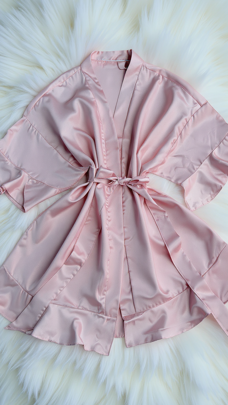 Robe 405 -Graceful Satin Ruffle Kimono Robe Erotica