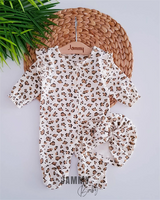 bone şapkali leopar tulum set-krem