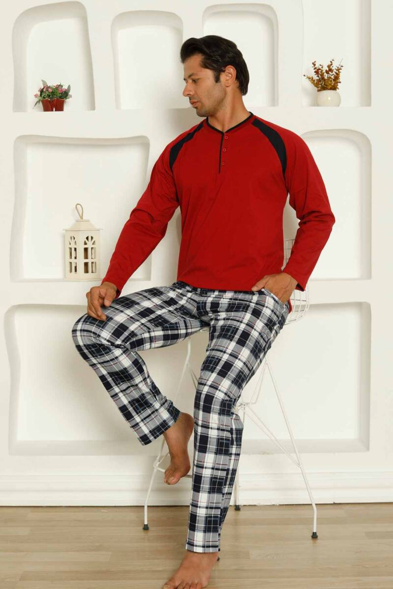 dreamy ekoseli kisa kollu v yaka cepli erkek pijama takimi - Justyol
