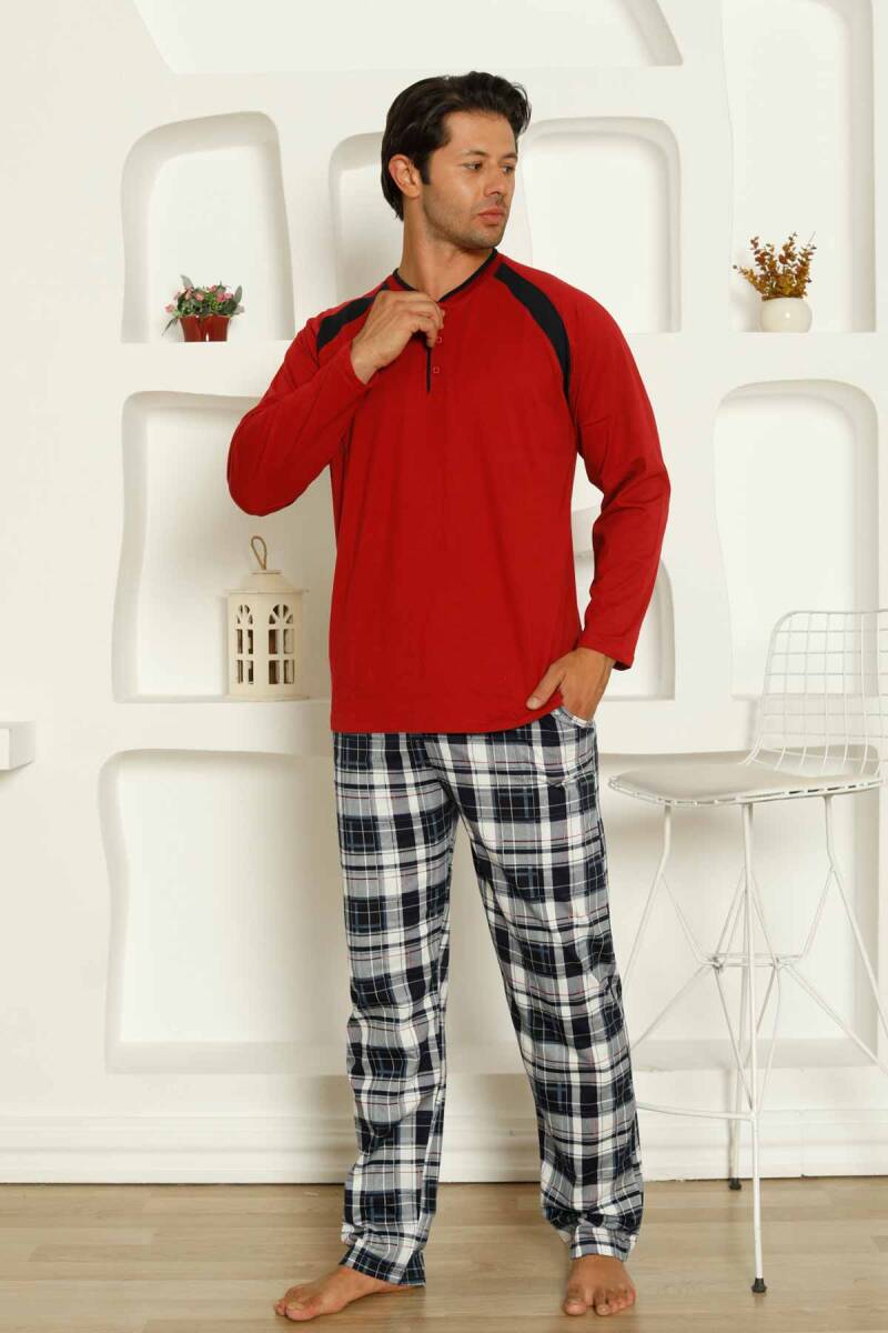dreamy ekoseli kisa kollu v yaka cepli erkek pijama takimi - Justyol