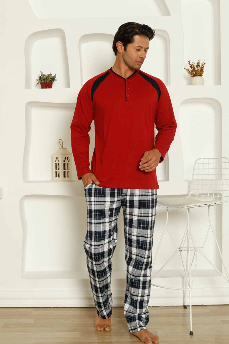 <tc>Ensemble de pyjama pour homme à carreaux, à manches courtes, col en V et poches, style rêveur.</tc>