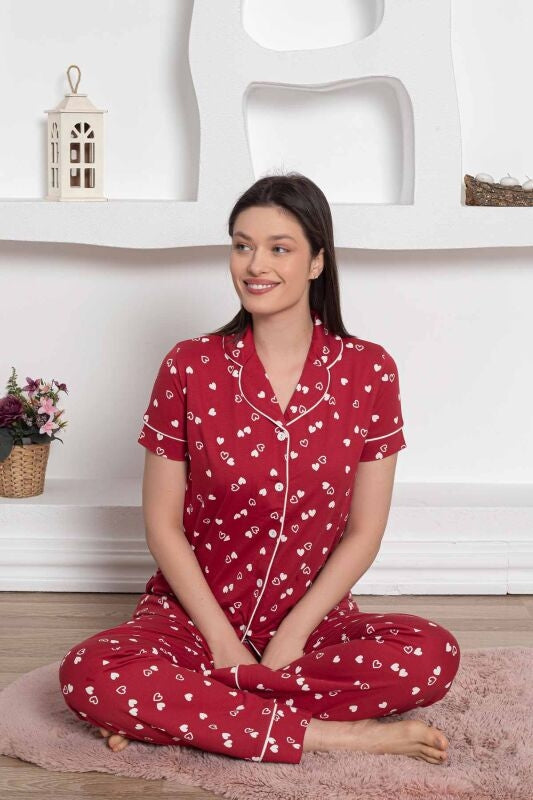 <tc>Ensemble de pyjama à manches courtes en coton avec motif de cœurs et poches, Dreamy</tc>