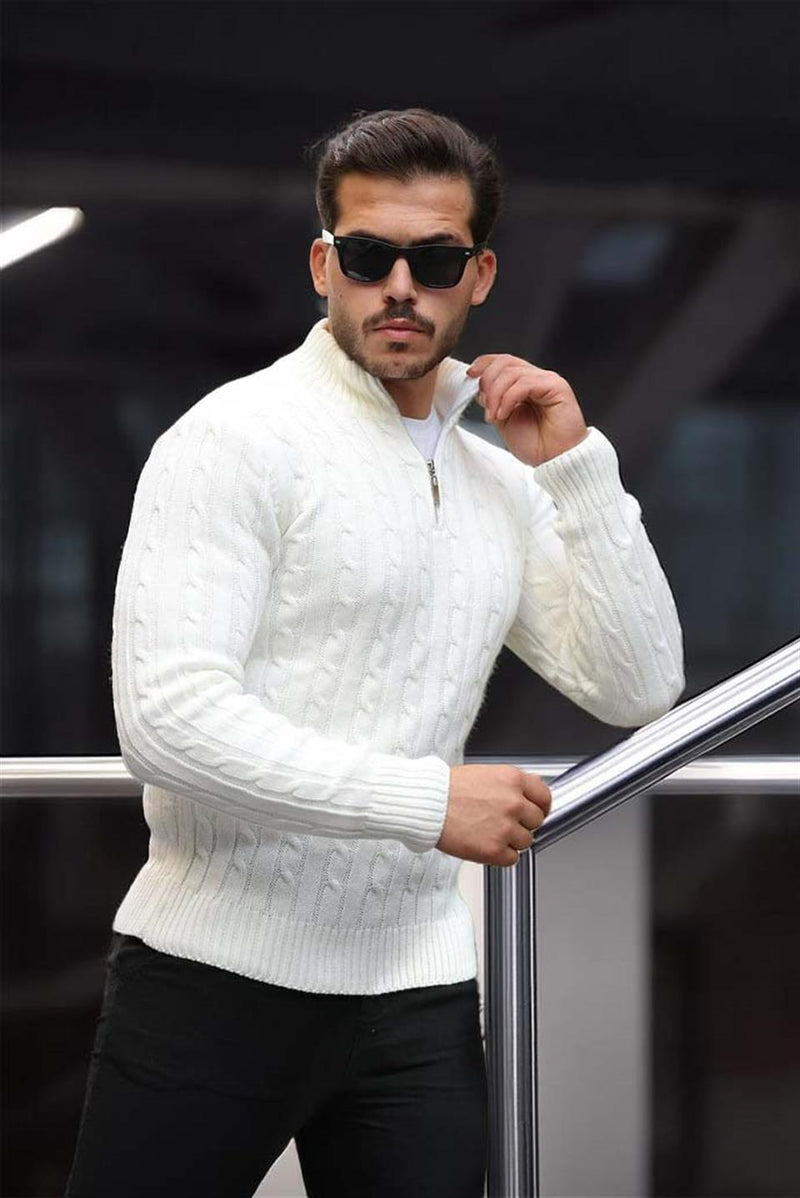 Pull Homme Bardem Maille Torsadée Demi-Zip