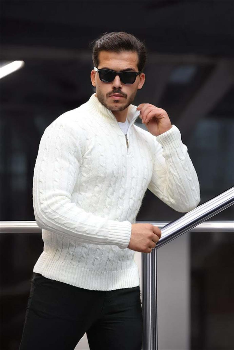 Pull Homme Bardem Maille Torsadée Demi-Zip