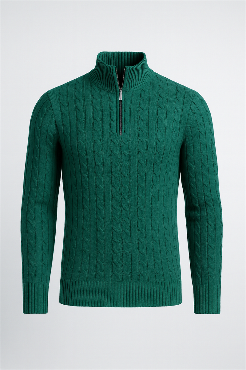 Pull Homme Bardem Maille Torsadée Demi-Zip