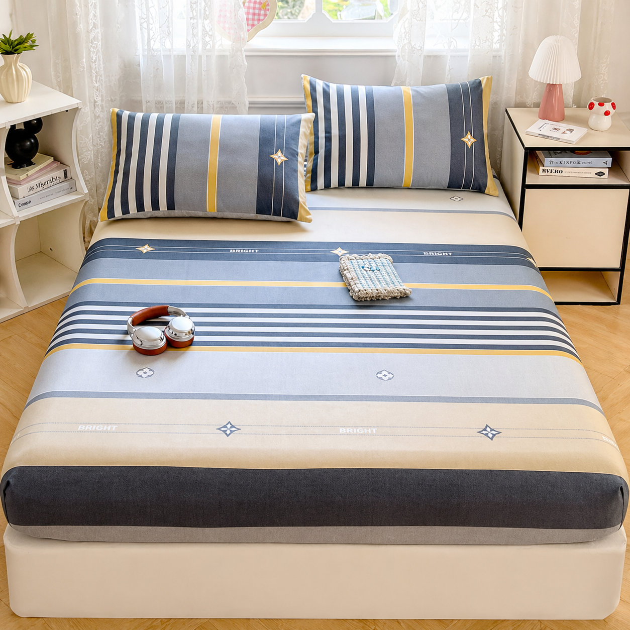 Drap-housse coton imprimé doux 180x200 cm