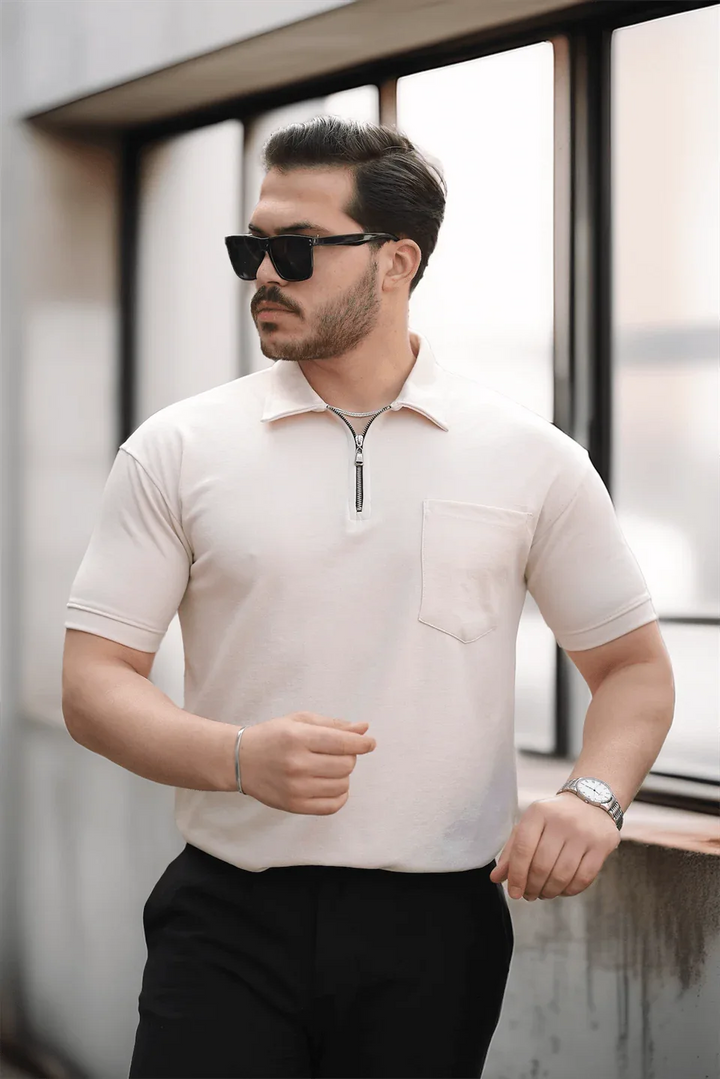 T-Shirt Homme Premium à Demi-Zip avec Poche Poitrine