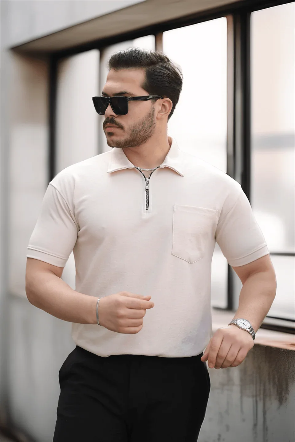 t‑shirt homme demi‑zip poche premium - Justyol