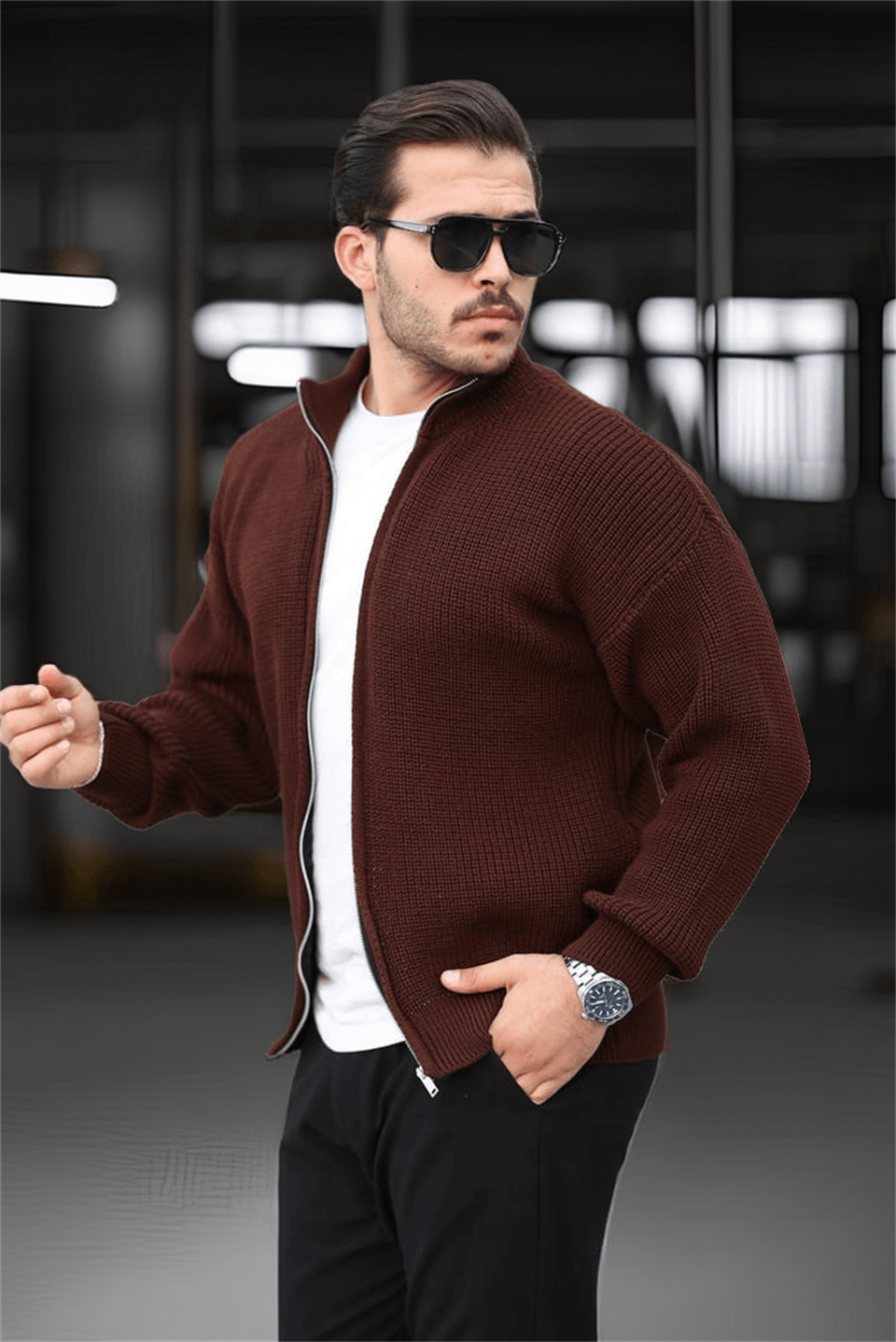 Gilet homme oversize zippé en maille Selanik