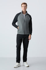 <tc>Ensemble de survêtement homme gris chiné et noir à col montant, coupe décontractée et jambes classiques - 85113</tc>